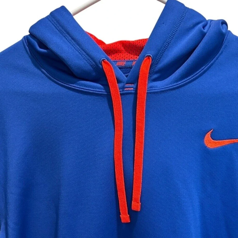 Nike Hoodie XL Men's Blue Orange Therma-FIT Pullover Swoosh Sweatshirt